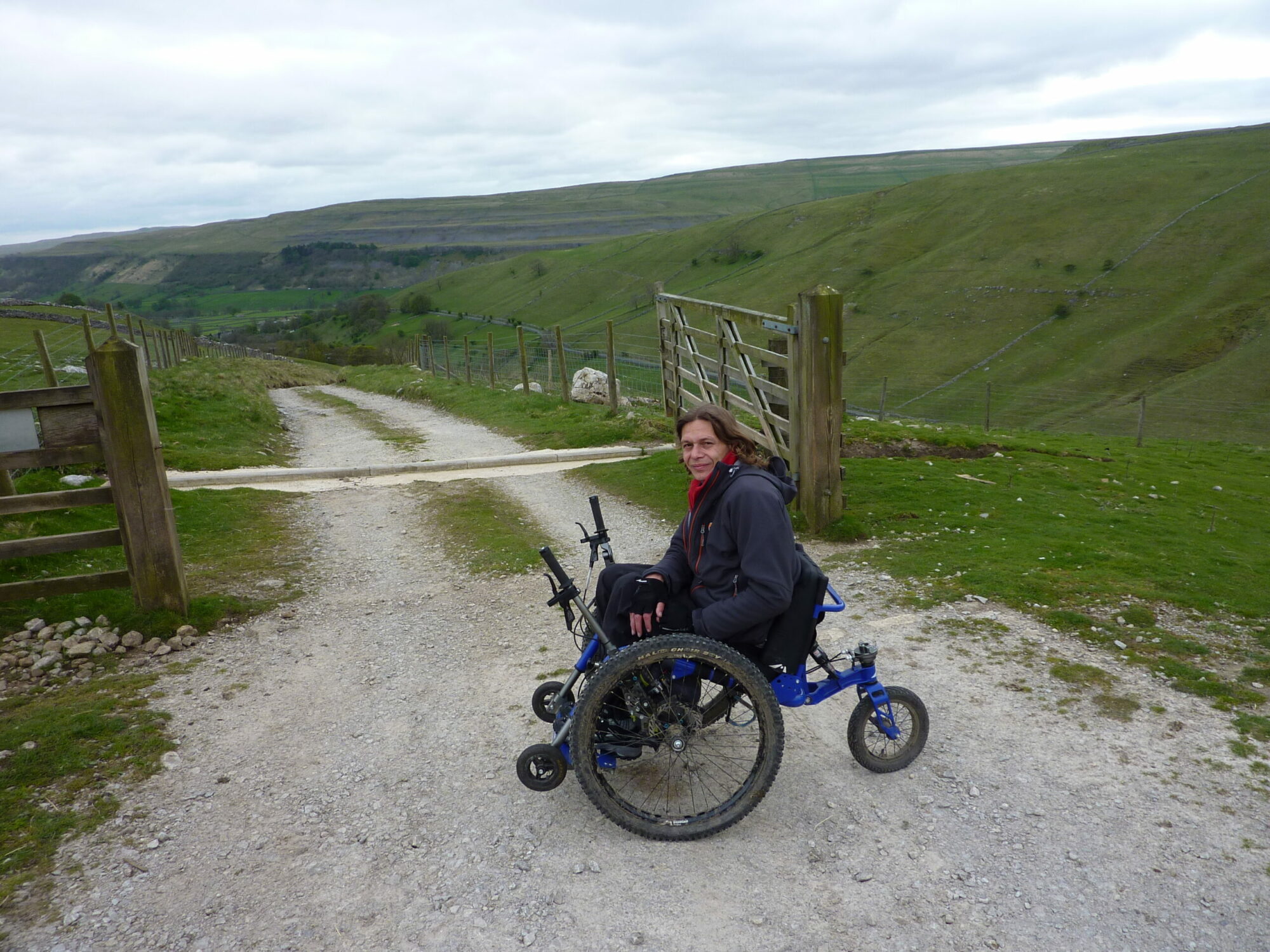 Inclusive Walks with Experience Community Post image 1 A Mountain Trike user on Great Whernside in the Yorkshire Dales.