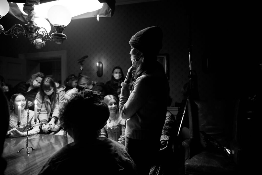 Welcome to Yorkshire Fish & Film Supper in Skipton Post image 11 Image name frances o connor directing seance scene emily face masks covid the 10 image from the post Welcome to Yorkshire Fish & Film Supper in Skipton in Yorkshire.com.