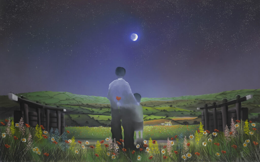 Mackenzie Thorpe work inspired by Chelsea garden Post image 1 Under the Moon and Stars - painting by Mackenzie Thorpe