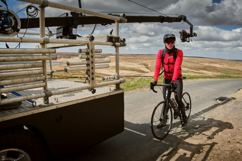 Weekly Newsletter - Friday 10th February 2023 Post image 2 James Norton as Tommy Lee Royce in Happy Valley 3, filming behind the scenes in cycling outfit above Warley Moor reservoir with bike
