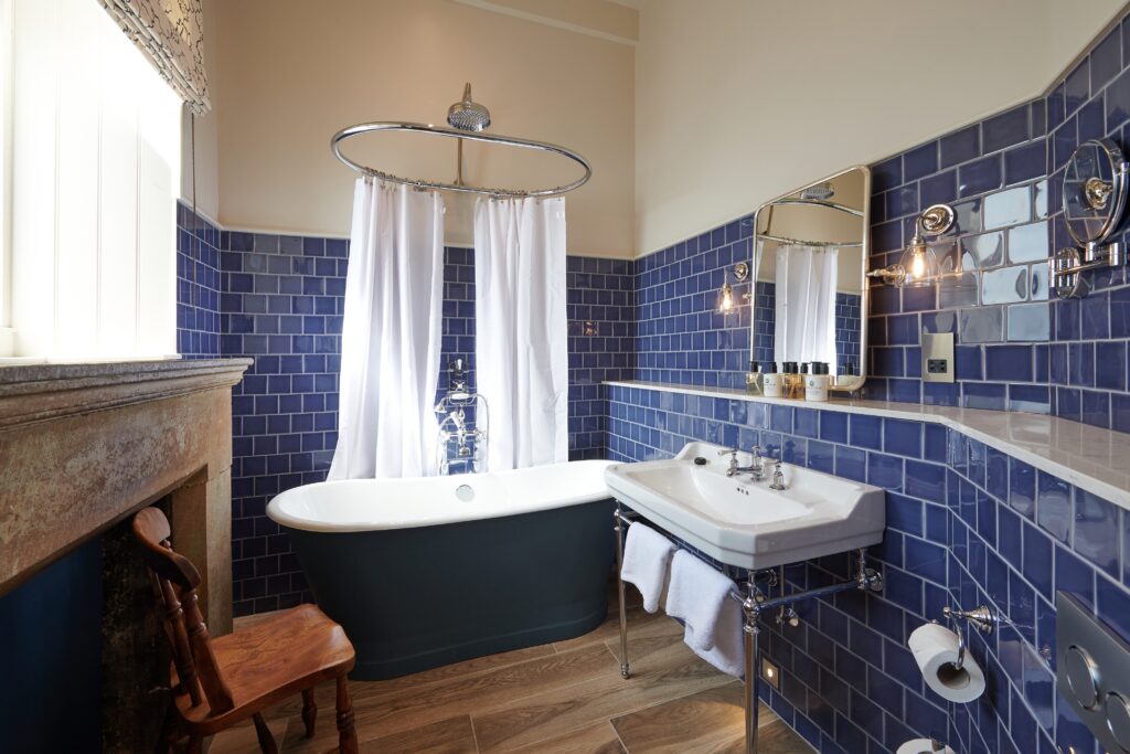 Wesleyan Chapel Accommodation image 3 Image name Devonshire Boltholes Yorkshire Collection Wesleyan Chapel Blue Bathroom the 3 image from the post Wesleyan Chapel in Yorkshire.com.