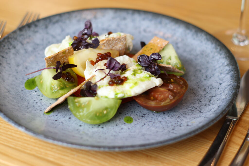 The Fell Restaurant Visitor Attraction image 4 Image name The Devonshire Fell New Chef July 2022 Buffalo Mozzarella Heirloom Tomatoes Balsamic Pearls Basil Cress 1 the 4 image from the post The Fell Restaurant in Yorkshire.com.
