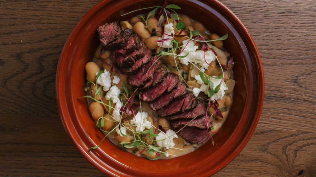 Giveaway: Meal for Two at Forage Bar & Kitchen, York Post image 6 Image name Forage York Onglette steak braised butter beans with wild garlic and goats curd the 6 image from the post Giveaway: Meal for Two at Forage Bar & Kitchen, York in Yorkshire.com.