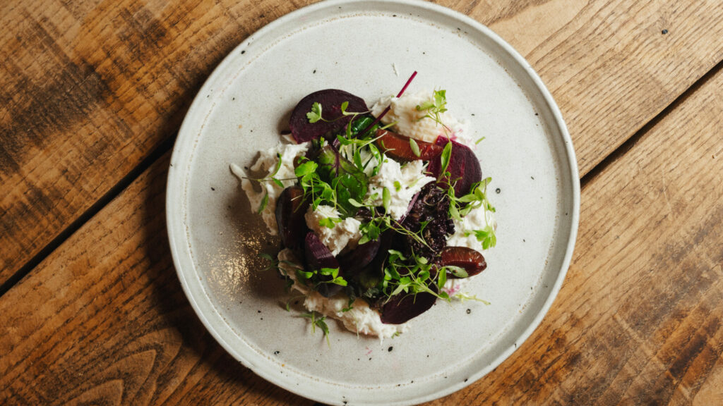 Giveaway: Meal for Two at Forage Bar & Kitchen, York Post image 4 Image name Forage York Smoked burrata pickled plum and beetroot salad the 4 image from the post Giveaway: Meal for Two at Forage Bar & Kitchen, York in Yorkshire.com.