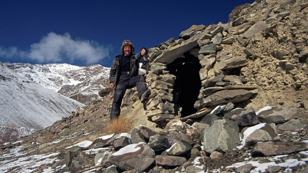 Image name Doug by his snow leopard search cave the 8 image from the post Natural History Cameraman, Doug Allan, is coming to Ilkley in Yorkshire.com.