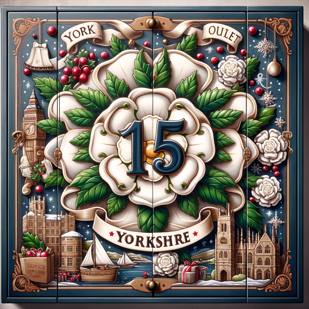 Image name DALL·E 2023 11 29 15.04.29 An advent calendar door for number 15 featuring the number 15 as the central element surrounded by festive and Yorkshire themed decorations. The des the 21 image from the post Advent Calendar 2023 in Yorkshire.com.