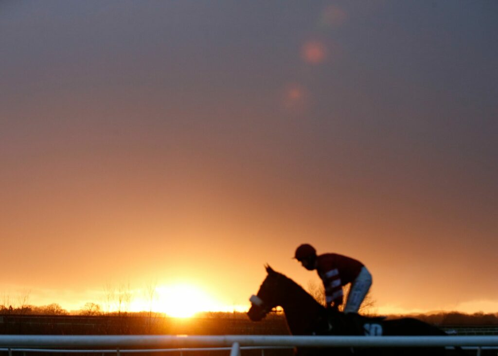 Day 8 – Christmas 2023 Post image 5 Image name blurry sunset racehorse jockey catterick racecourse yorkshire the 5 image from the post Day 8 – Christmas 2023 in Yorkshire.com.