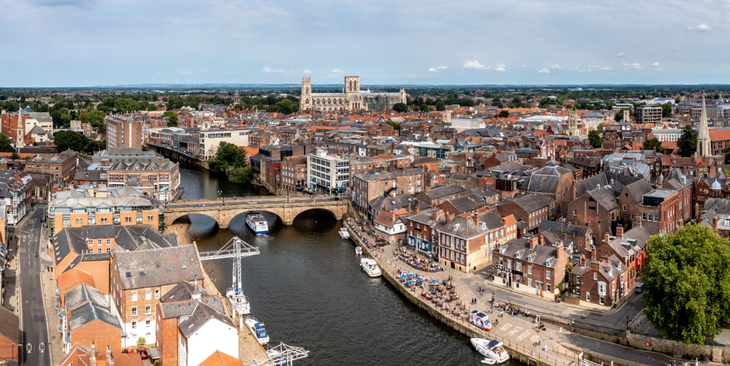 Image name york waterfront and minster ouse river aerial image the 10 image from the post Walk: Waterfront walk in York in Yorkshire.com.