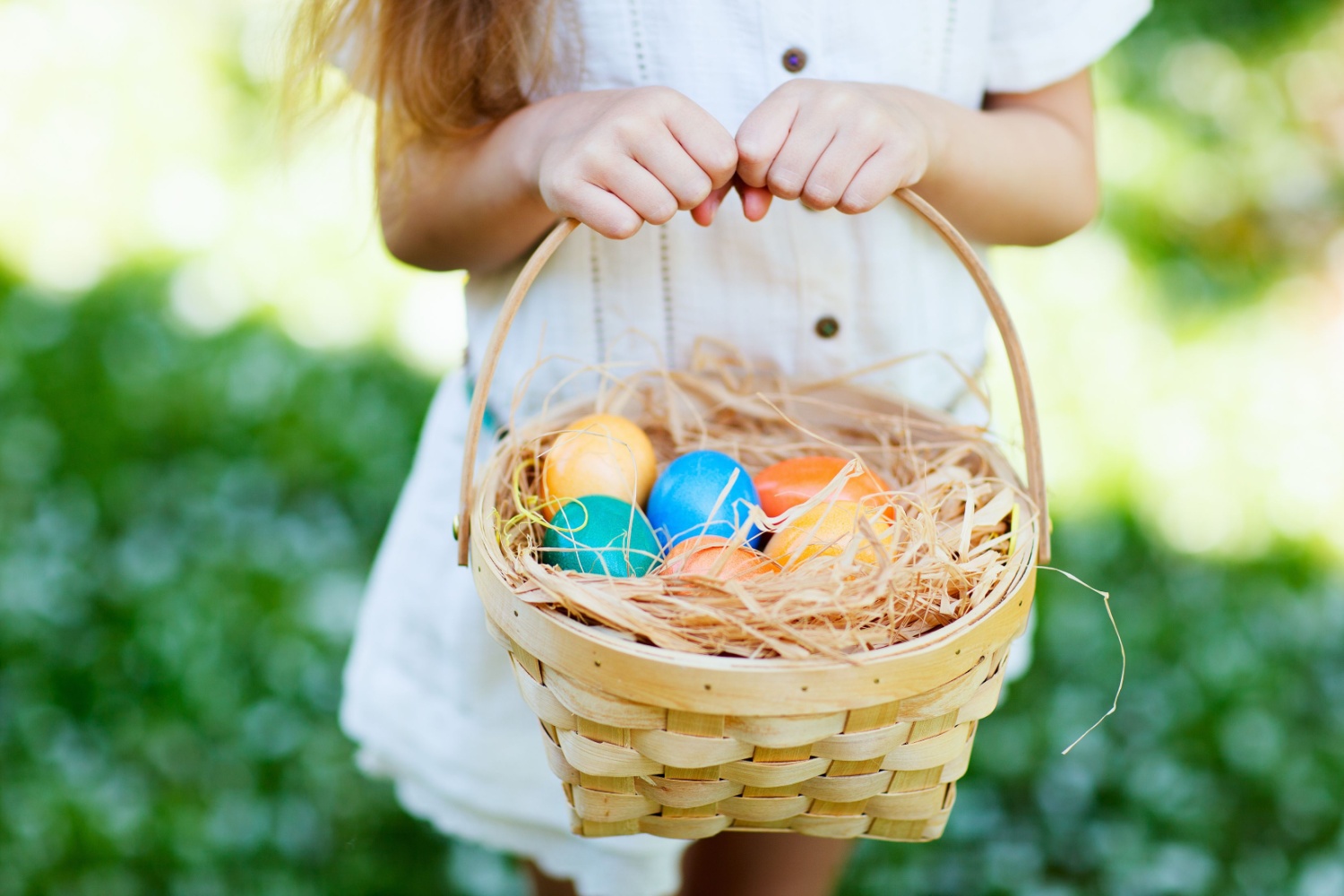 Image name easter egg hunt child basket of colourful eggs the 7 image from the post Share Your Easter Activities on Yorkshire.com! in Yorkshire.com.