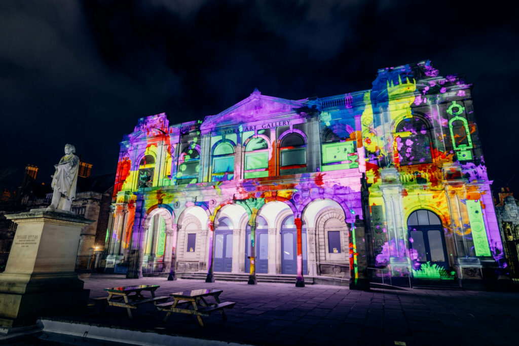 Image name YORK BID COLOUR LIGHT AT YORK ART GALLERY the 4 image from the post York Achieves Purple Flag Status for Nighttime Excellence in Yorkshire.com.