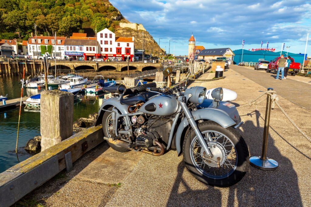 Discover Yorkshire's Best Motorcycle Stops: A Rider's Guide Post image 2 Image name scarborough vintage motorcycle yorkshire seaside the 2 image from the post Discover Yorkshire's Best Motorcycle Stops: A Rider's Guide in Yorkshire.com.