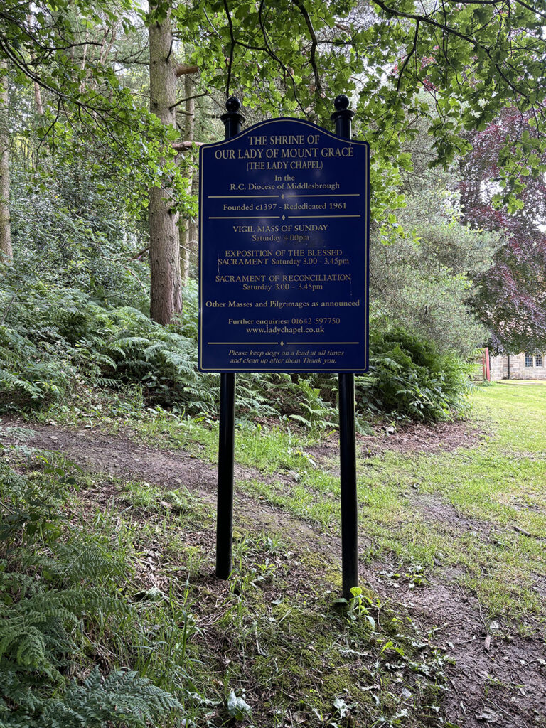 A look at the history of The Shrine of Our Lady of Mount Grace, with Dr Emma Wells Post image 3 Image name our lady of mount grace shrine sign osmotherley the 3 image from the post A look at the history of The Shrine of Our Lady of Mount Grace, with Dr Emma Wells in Yorkshire.com.