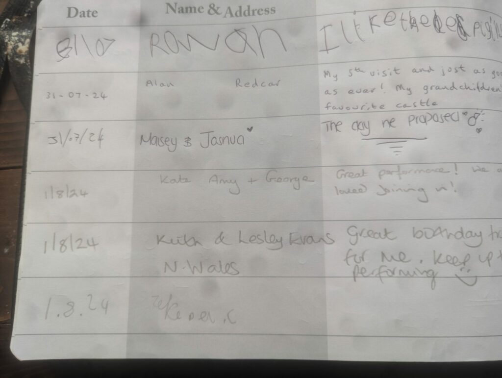 A search for engaged couple at Bolton Castle: a historical romance in the making Post image 2 Image name Bolton Castle Visitor Book with the mystery couple 31 July 2024 the 2 image from the post A search for engaged couple at Bolton Castle: a historical romance in the making in Yorkshire.com.