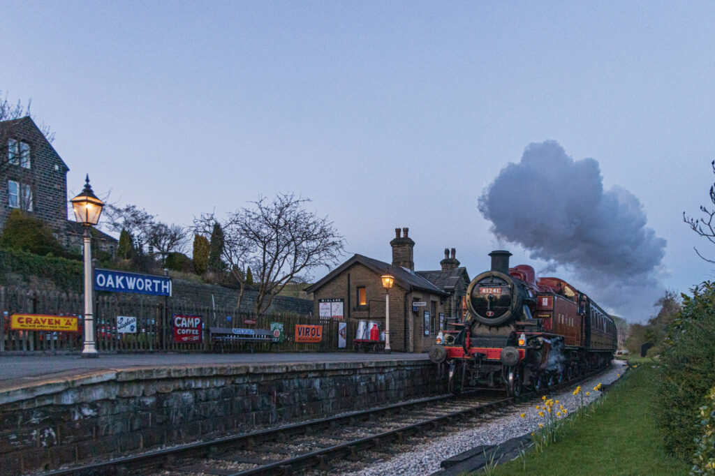 Keighley & Worth Valley Railway’s Autumn Steam-up Features Historic Cockney Locomotive No.72 'Fenchurch' Post image 4 Image name 41241 LMS Ivatt Class 2MT at Oakworth Station the 4 image from the post Keighley & Worth Valley Railway’s Autumn Steam-up Features Historic Cockney Locomotive No.72 'Fenchurch' in Yorkshire.com.