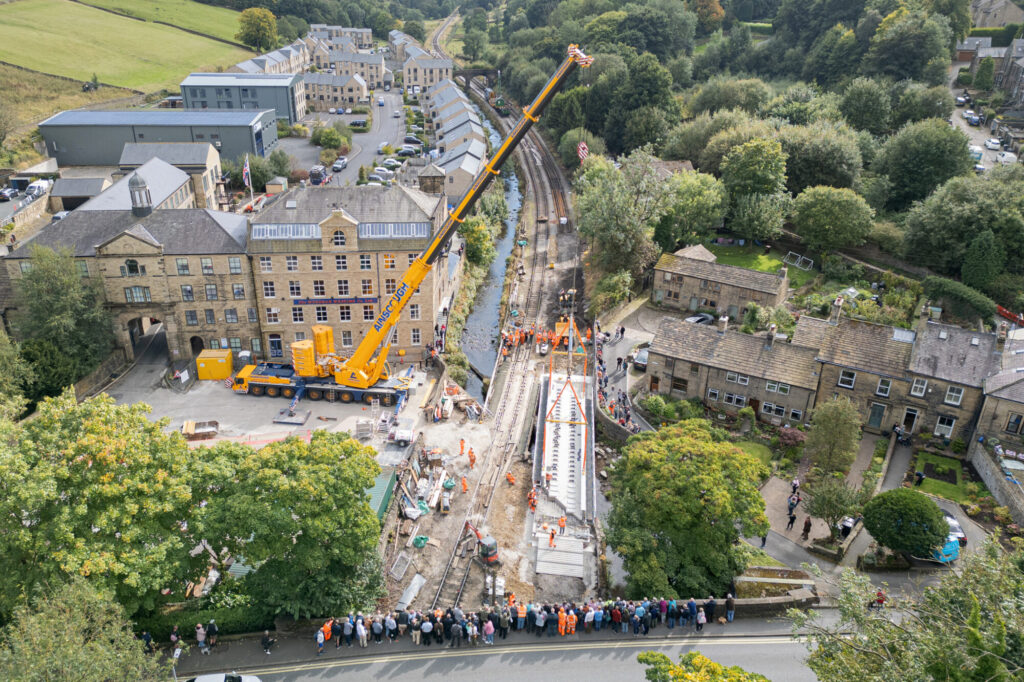 Keighley & Worth Valley Railway Completes £1.25 Million Bridge Replacement Project Post image 4 Image name KWVR Bridge 27 450ton Crane from Ainsclough lifts the new 50ton bridge deck into place the 4 image from the post Keighley & Worth Valley Railway Completes £1.25 Million Bridge Replacement Project in Yorkshire.com.