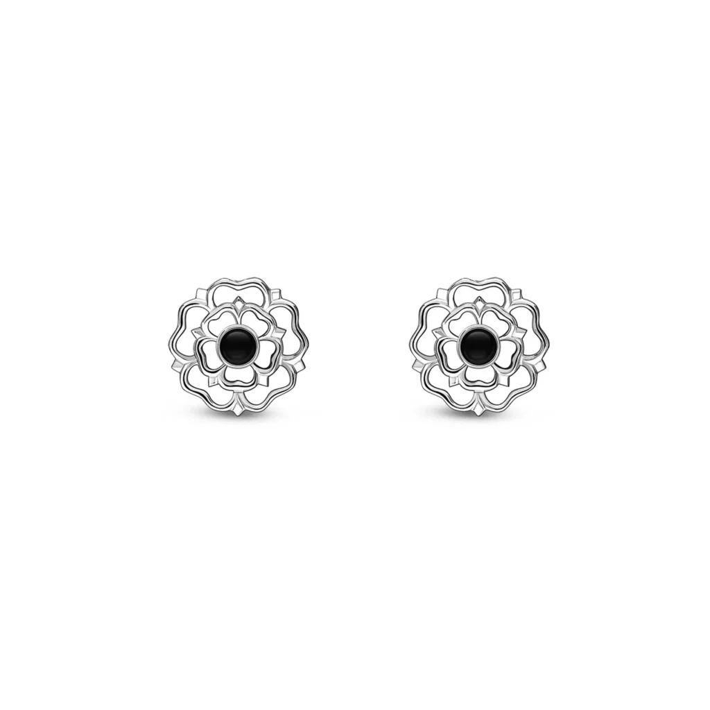 Image name Sterling Silver Whitby Jet Yorkshire Rose Stud Earrings Yorkshire Jewellery Company Front 1800x1800 the 2 image from the post Giveaway: get a chance to win White Rose jewellery in time for Valentine's in Yorkshire.com.