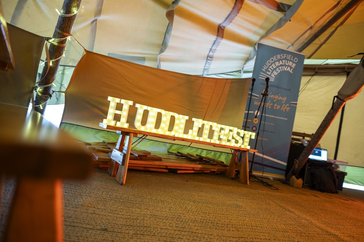 Newsletter: Friday 7th March 2025 Post image 2 Image name HuddLitFest letters in lights in Tipi low res the 2 image from the post Newsletter: Friday 7th March 2025 in Yorkshire.com.