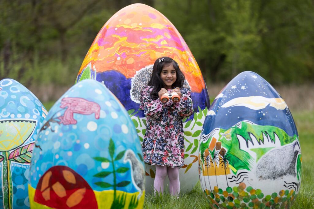 Image name RHS Bridgewater Giant Eggs the 2 image from the post Discover The Easter Egg-nigma Code Adventure At RHS Garden Harlow Carr in Yorkshire.com.