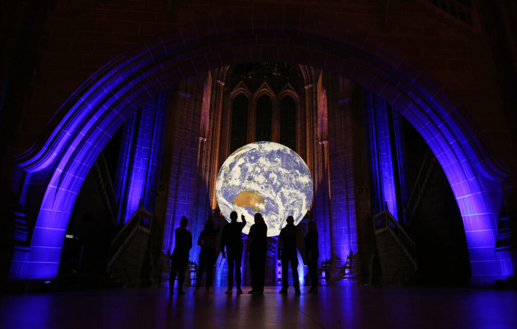 Where To See The Gaia Earth Sculpture In Harrogate This Summer Post image 1 Image name Gaia at Liverpool Cathedral for Liverpool City Councils River Festival 2019. Photo c Gareth Jones 1 the 1 image from the post Where To See The Gaia Earth Sculpture In Harrogate This Summer in Yorkshire.com.