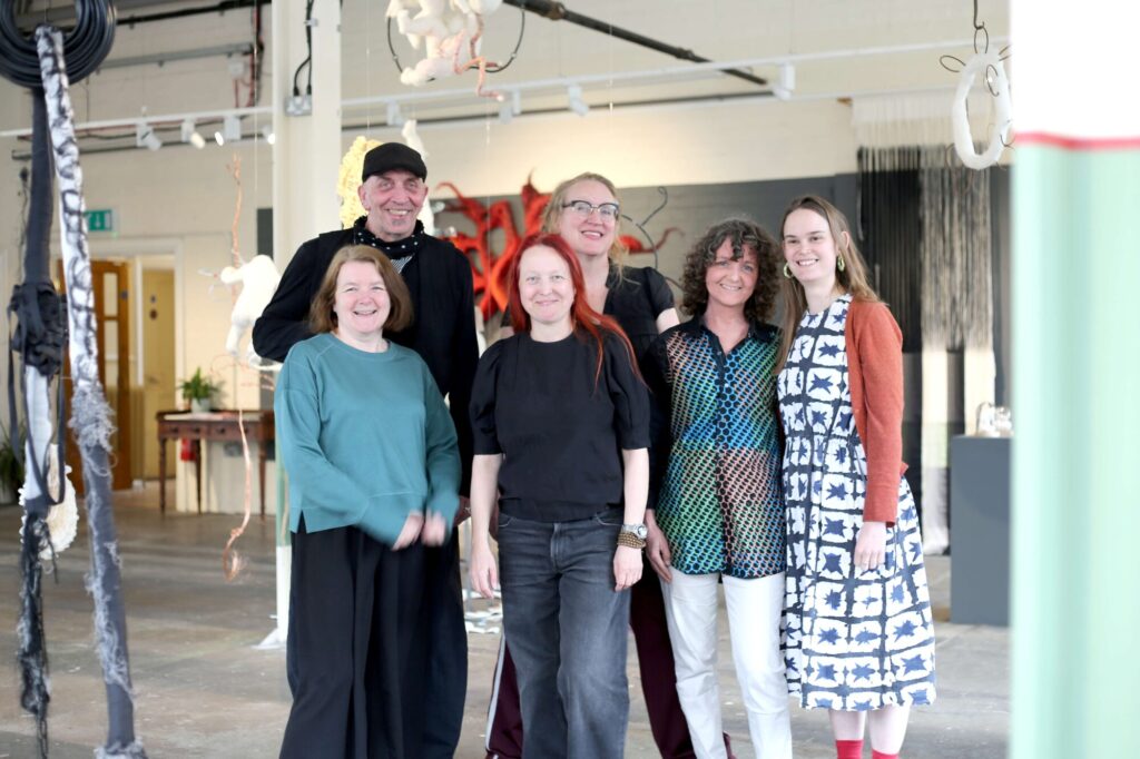 What’s The Story Behind The Loops Exhibition at Sunny Bank Mills in Leeds? Post image 3 Image name Loops exhibiting artists LtoR back Andi Walker Gea van Eck. Front LtoR Jane Claire Wilson Monika Loster Hanneke van Broekhoven and Hannah Robson 1MB the 3 image from the post What’s The Story Behind The Loops Exhibition at Sunny Bank Mills in Leeds? in Yorkshire.com.