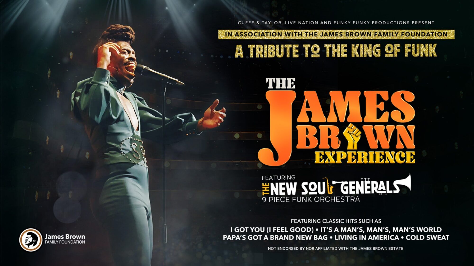Image name The James Brown Experience at St Georges Hall Bradford Bradford the 1 image from the post Venue Premium Tickets - The James Brown Experience at York Barbican, York in Yorkshire.com.