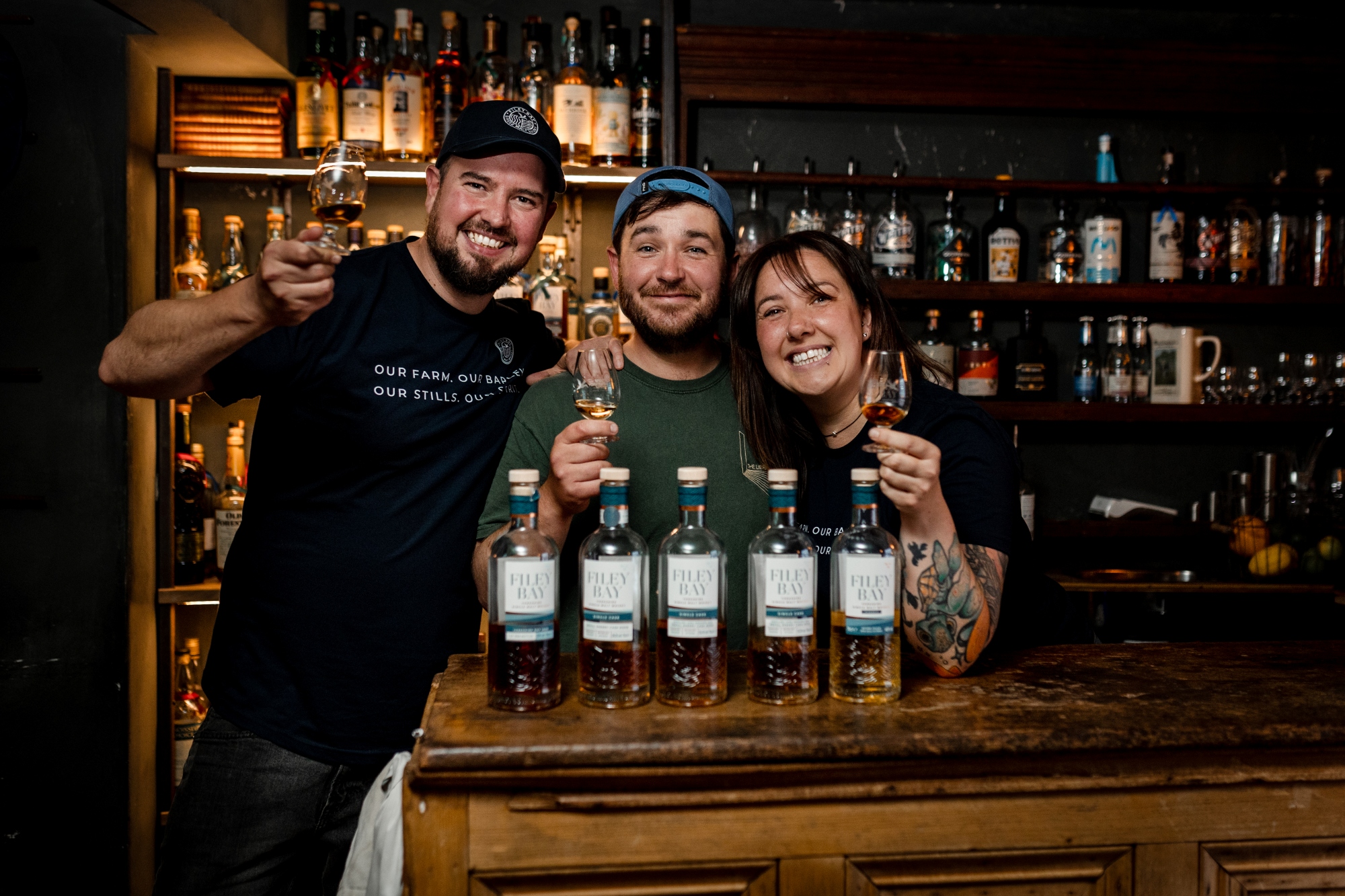 Joe Clarke James McMillan and Amy Teasdale at the launch of The Library Partner Bar in Malton
