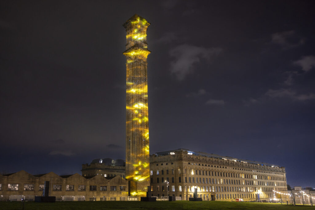 Image name 23550 STRIKE Bradford2025 HistoricEngland LH3 © Historic England the 3 image from the post What Is The Strike Light Show At Lister Mill For Bradford 2025 City Of Culture? in Yorkshire.com.