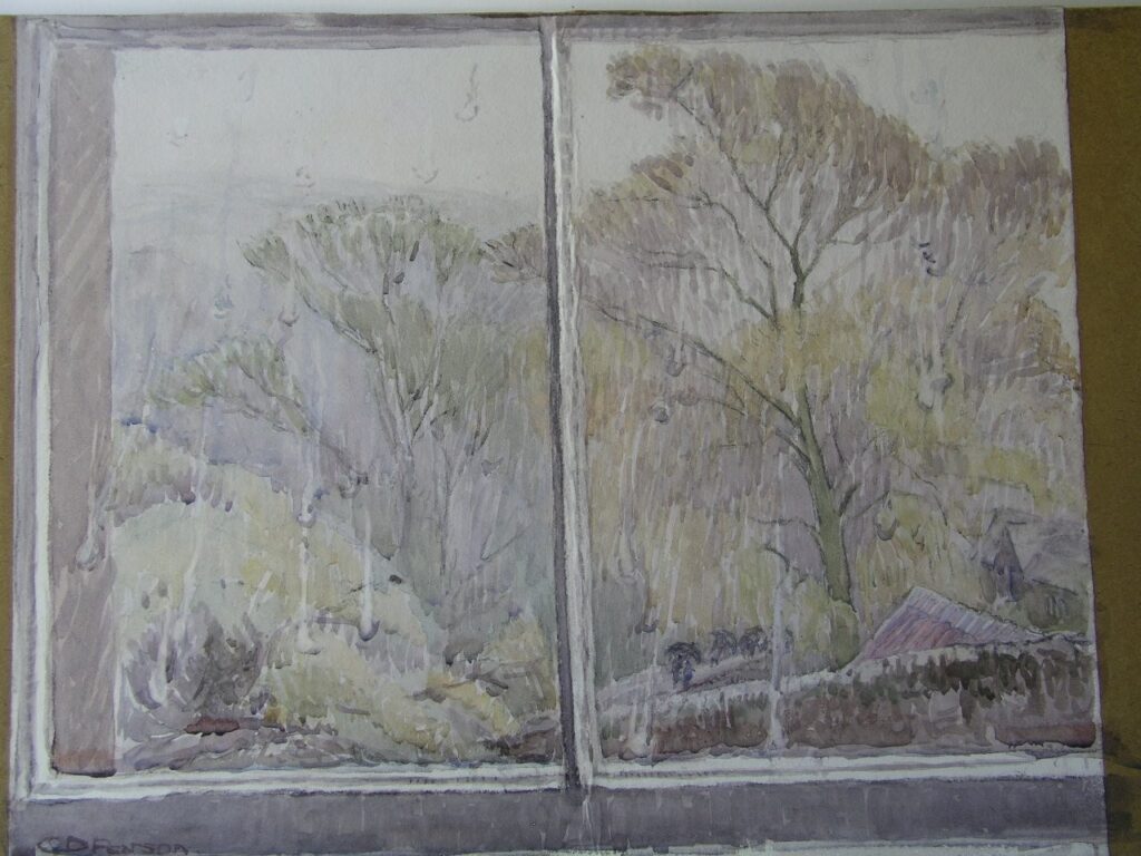 Where to See Art by Three Generations of Women Artists in North Yorkshire? Post image 4 Image name A rainy day looking out from High Barn Cottage by Constance Pearson currently on exhibition at The Folly in Settle the 4 image from the post Where to See Art by Three Generations of Women Artists in North Yorkshire? in Yorkshire.com.