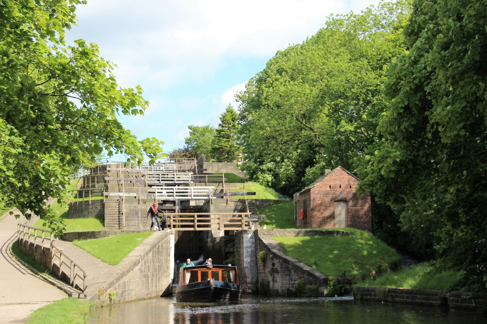 Image name Bingley Five Rise Locks credit Anglo Welsh the 3 image from the post Canal Locks Reopen After Water Levels Return to Normal in Yorkshire.com.
