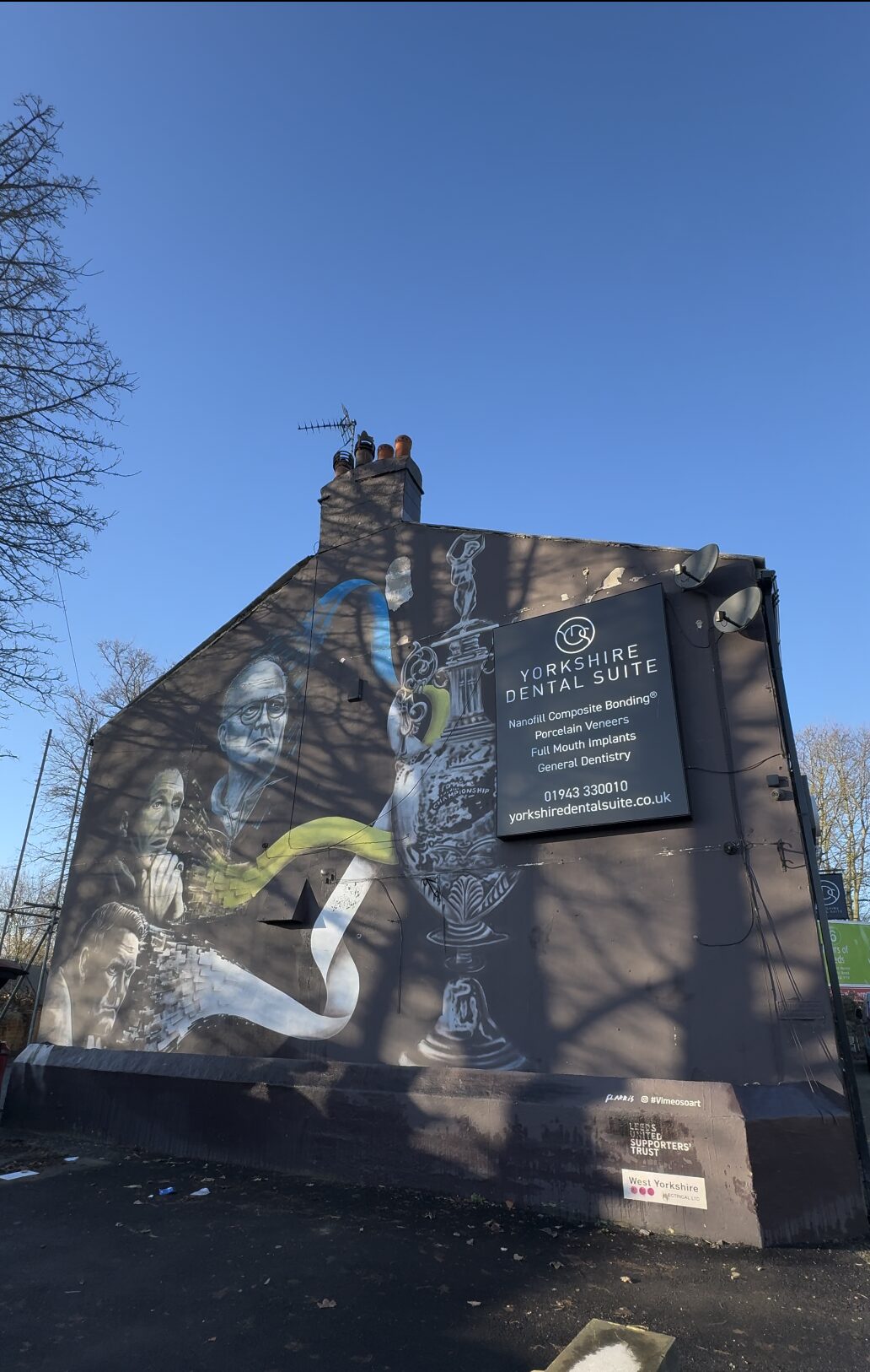 Image name Image Credits Yorkshire Dental Suite the 1 image from the post What Is Yorkshire Dental Suite Doing To Save The Iconic Leeds United Mural In Guiseley? in Yorkshire.com.