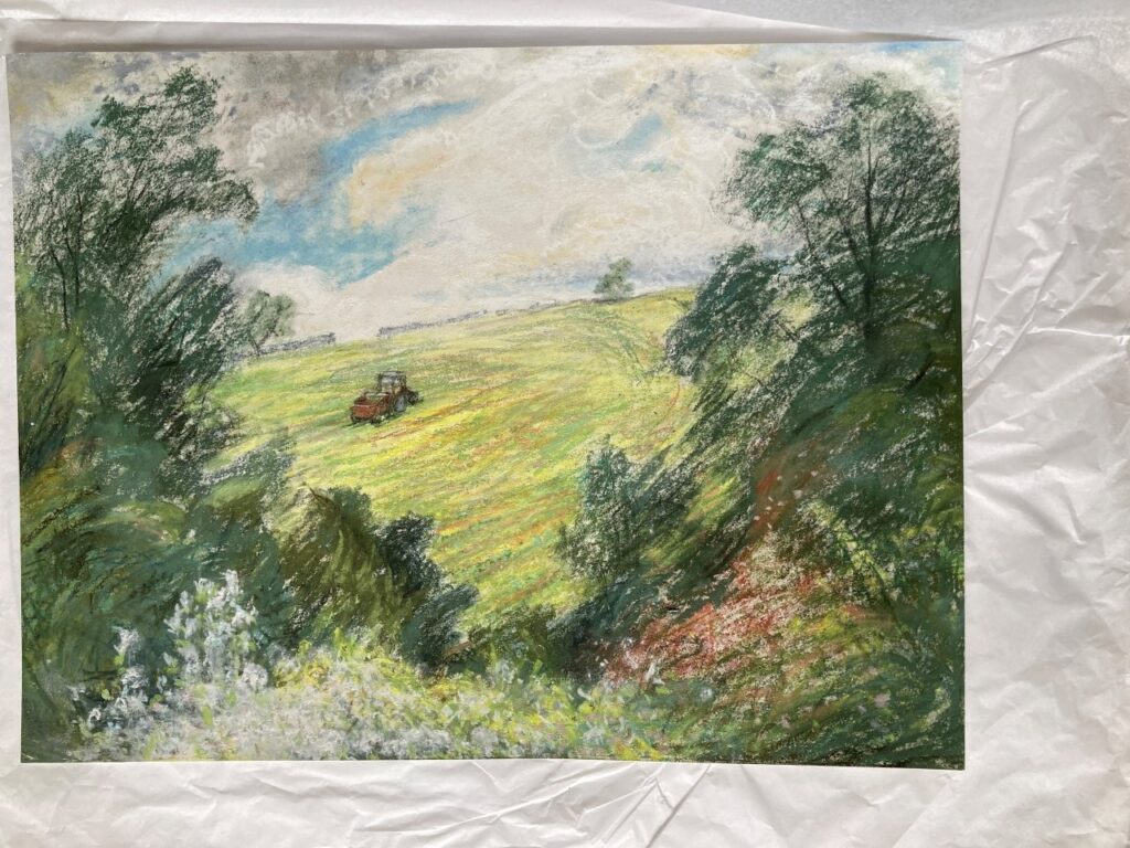 Where to See Art by Three Generations of Women Artists in North Yorkshire? Post image 7 Image name The view from the garden a pastel on paper by Philippa Holmes on exhibition at The Folly in Settle the 7 image from the post Where to See Art by Three Generations of Women Artists in North Yorkshire? in Yorkshire.com.