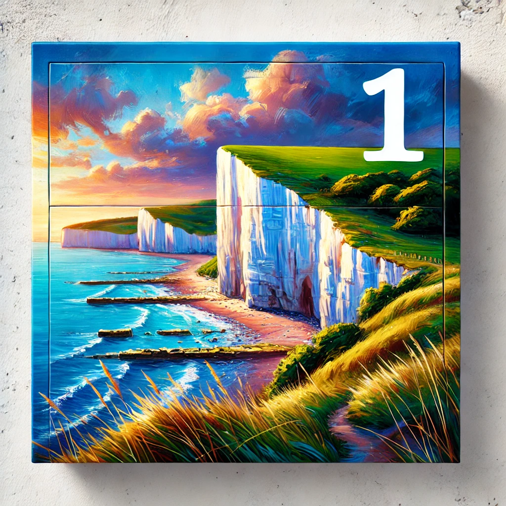Advent Calendar 2025 Post image 22 Image name DALL·E 2025 11 28 09.49.56 A colorful digital painting in a modern expressive landscape style featuring the white chalk cliffs of Flamborough in Yorkshire. The scene shows tall the 22 image from the post Advent Calendar 2025 in Yorkshire.com.