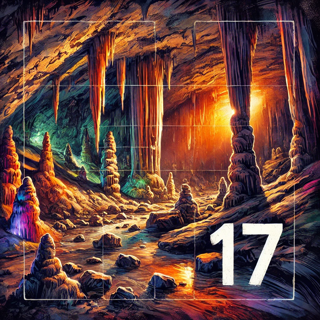 Advent Calendar 2025 Post image 7 Image name DALL·E 2025 11 28 10.20.45 A colorful digital painting in a modern expressive style showing the interior of Stump Cross Caverns in Yorkshire. The cave scene features dramatic s the 7 image from the post Advent Calendar 2025 in Yorkshire.com.