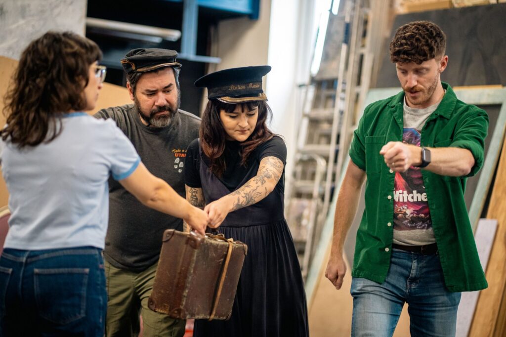 Image name L R Maryam Ali Charles Doherty and Roo Arwen rehearse A Town Called Christmas with co director Richard Priestley credit Lian Furness the 2 image from the post New Festive Christmas Theatre Coming to Yorkshire in Yorkshire.com.